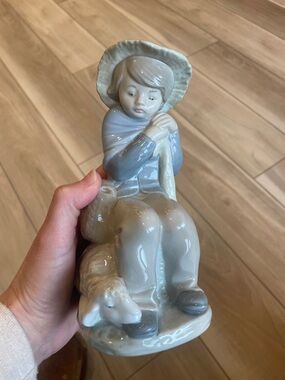 Zaphir Porcelain Shepherd Boy Figurine in Cream and Light Blue